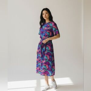 Vintage Cami Petites Multicolor Abstract Pattern Dress